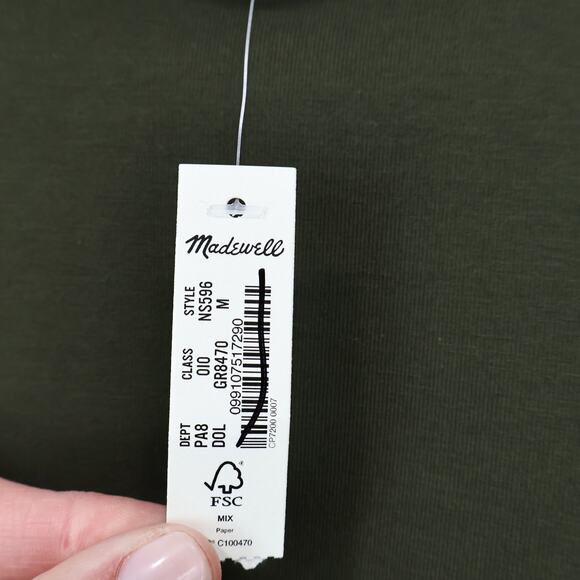 NWT Madewell Long-Sleeve Scoopback Cotton Jersey Stretch Tee Olive Green Medium - Picture 6 of 9